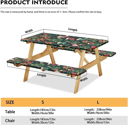 Vista 7 de Juego de 3 calcetines de árbol de Navidad de dibujos animados y galletas, funda de mesa de picnic ajustable con funda de banco, manteles Calcetines
