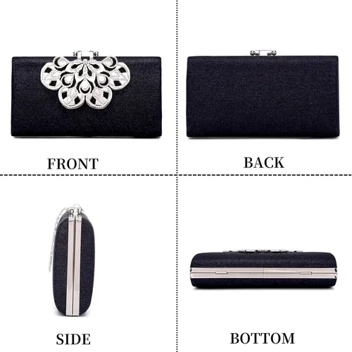 Vista 5 de Bolso de mano de noche para mujer, bolso de noche con cristales brillantes de diamantes de imitación, bolso de hombro, bolso formal para fiesta