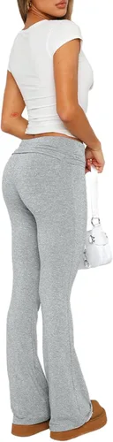 Vista 5 de Leggings acampanados para mujer Y2K Lounge Yoga PJ Pantalones Casual Pijama Slim Fit Fold Over Cintura Pantalones Pantalones Ropa de dormir Gris