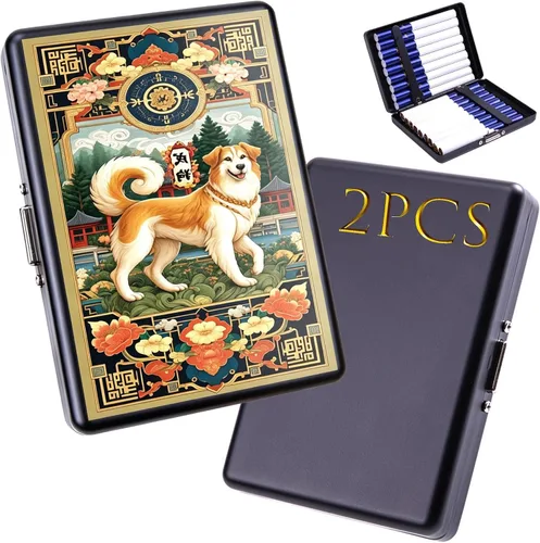 Vista 14 de 2 cajas de cigarrillos, capacidad para 20 palos, caja de cigarrillos de metal, soporte portátil a prueba de aplastamiento, carteras para tarjetas