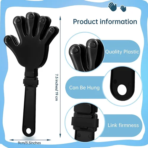 Vista 2 de 36 pinzas de mano negras de 7.5 pulgadas para hacer ruido, regalos de fiesta, plástico para eventos deportivos, bailar, baile, baloncesto, fútbol