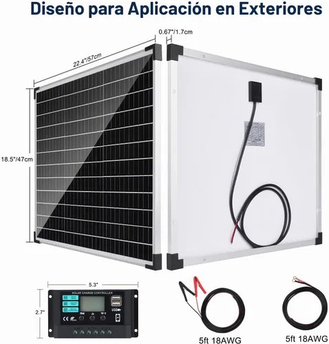 Vista 3 de TBER - Kit de panel solar de 50 W/12 V con controlador de carga de 10 A, cargador de batería solar monocristalino para mantenimiento de batería