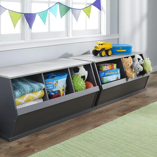 Vista 6 de Badger Basket Organizador apilable de almacenamiento de juguetes de 3 cubos y cubículo para niños, cubos de plástico duraderos, almacenamiento