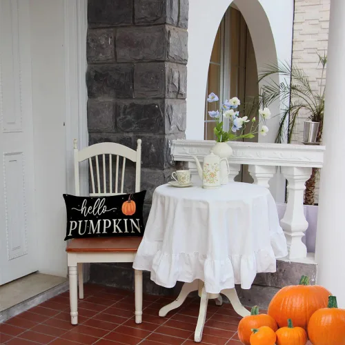 Vista 6 de Ogiselestyle Hello Pumpkin - Funda de almohada de 12 x 20 pulgadas, decoración de lunares para el hogar, sofá, otoño y Acción de Gracias