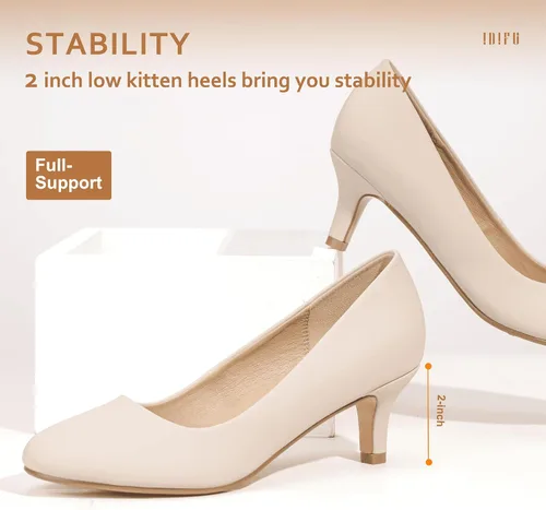 Vista 6 de IDIFU Zapatos clásicos de vestir de tacón bajo para mujer, tacón de gatito, punta redonda, zapatos de boda de oficina, 5