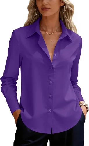 Vista 14 de siliteelon Camisas de vestir con botones para mujer, camisas de vestir de manga larga para mujer, camisas de trabajo de algodón de ajuste regular