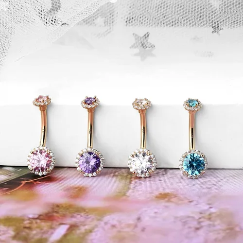 Vista 7 de Jewseen Anillo de ombligo de oro de 14 quilates con circonita cúbica brillante, piercing para el ombligo, joyería para el cuerpo