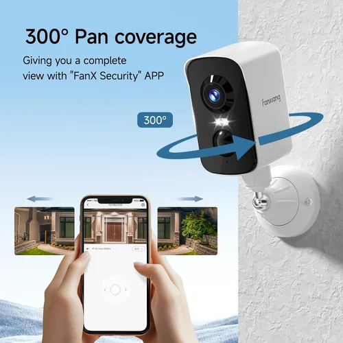 Vista 4 de fanxiang Cámara de seguridad inalámbrica 2K con batería recargable para exteriores, WiFi, rotación panorámica de 300°, detección de movimiento AI