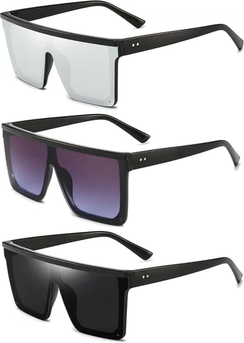 Vista 22 de Dollger - Gafas de sol cuadradas de gran tamaño para mujer y hombre, de moda, armazón negro con parte superior plana