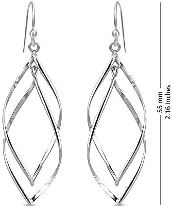 Vista 5 de Charmsy - Aretes colgantes de plata de ley 925 con doble torsión infinita para mujer, aretes colgantes clásicos de infinito marquesa lineal, Grande