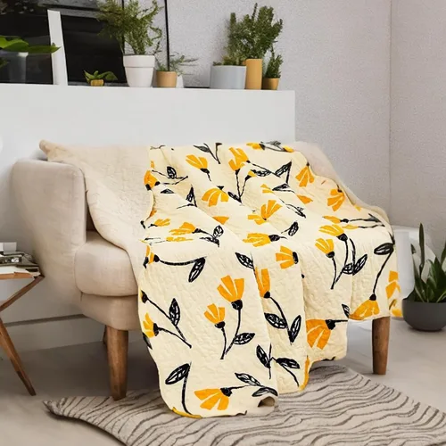 Vista 11 de DaDa Bedding Edredón de regazo floral amarillo, manta acolchada, colibríes, flores rojas de granja para sofá, sofá o cama, bordes festoneados Sol