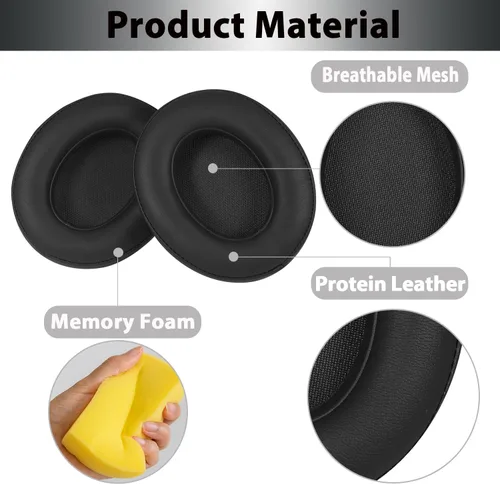 Vista 3 de Studio3 Almohadillas de repuesto para los oídos, almohadillas de piel de proteína suave, compatible con Beats Studio 2 Studio 3 B0500 B0501 Negro