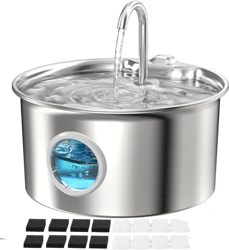 Vista 11 de Fuente de agua para gatos de acero inoxidable: fuente para gatos con 6 filtros + 3 esponjas, fuente de agua para mascotas de 88 oz/2.6 L para gatos