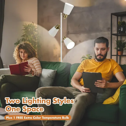 Vista 4 de Lámpara de pie estilo árbol para sala de estar, lámpara de pie industrial de 3 luces con 3 bombillas LED, cabezas giratorias ajustables, lámpara