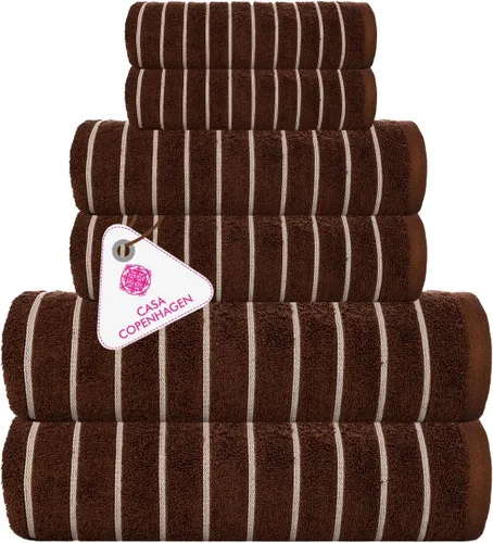 Vista 11 de CASA COPENHAGEN Bella - Juego de toallas de 6 piezas, color gris a rayas, 21.16 oz/m², 2 toallas de baño, 2 toallas de mano y 2 toallas pequeñas