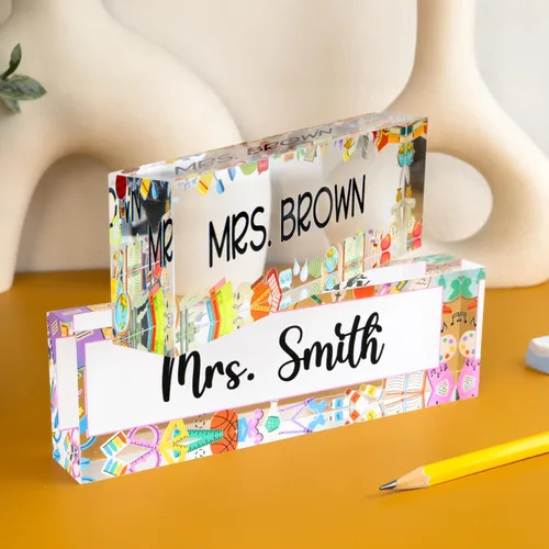 Vista 8 de Placa de nombre personalizada para profesor para escritorio, 12 diseños, 9 fuentes, 2 tamaños, placa de identificación de escritorio de acrílico