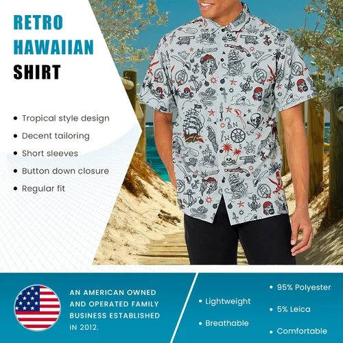 Vista 3 de Funny Guy Mugs Mens Hawaiian Print Button Down Short Sleeve Shirt