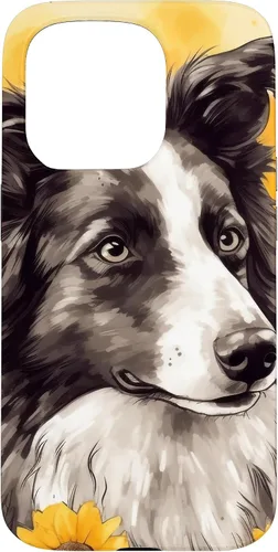 Vista 14 de iPhone 16 Border Collie Dog Watercolor Sunflower Border Collie Case