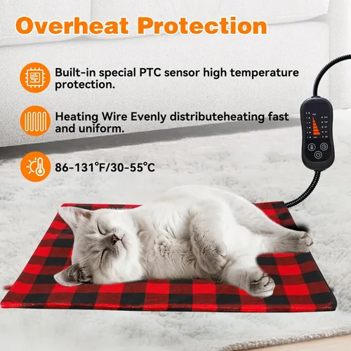 Vista 5 de Almohadilla térmica para mascotas, cama para gatos con temperatura ajustable con temporizador, cama térmica impermeable para perros con cable