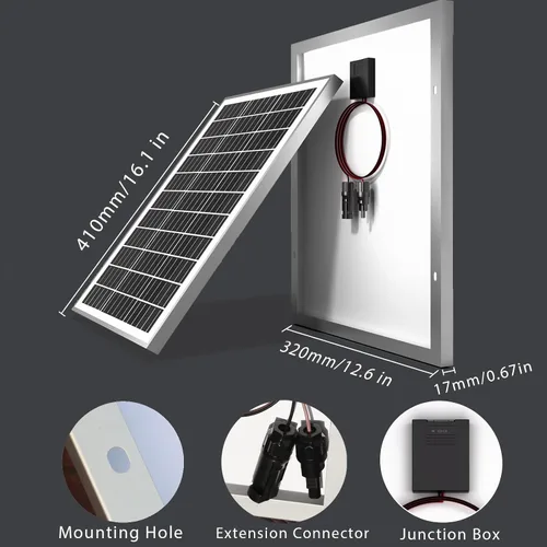 Vista 2 de Kit de panel solar de 20 W, 12 voltios, cargador de batería solar con controlador de carga de 10 A para caravana, barco, automóvil, remolque