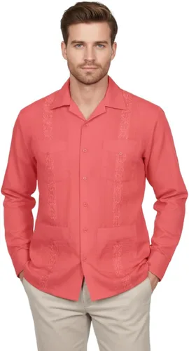 Vista 22 de NE PEOPLE Camisa de manga larga bordada con botones de guayabera cubana para hombre (S-4XL)