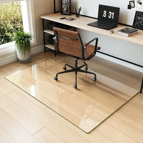 Vista 16 de Koonmi Tapete para silla de vidrio templado para suelos de madera dura y alfombras, 30" x 48" gris, protector de piso de oficina de servicio pesado