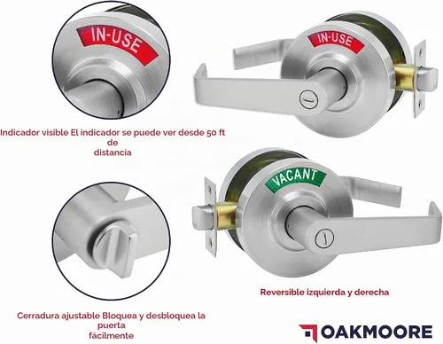 Vista 4 de Manija de puerta comercial OAKMOORE Cerradura para baño vacante, ocupado y comercial para baño público y edificios industriales