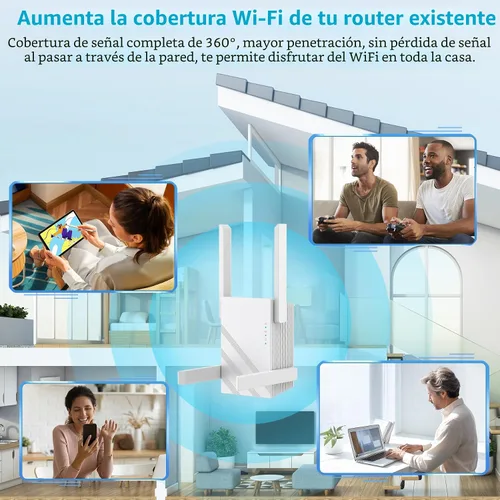 Vista 5 de Amplificador de señal WiFi de 1.2 Gbps 2025, hasta 12880 pies cuadrados, banda dual 5 GHz/2.4 GHz, extensores WiFi amplificador de señal