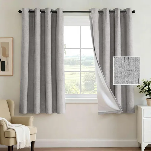 Vista 56 de H.VERSAILTEX Cortina 100% opaca para dormitorio, 63 pulgadas de largo, con ojales, cara de lino, bloqueo de luz completa, cortina para sala de Arena