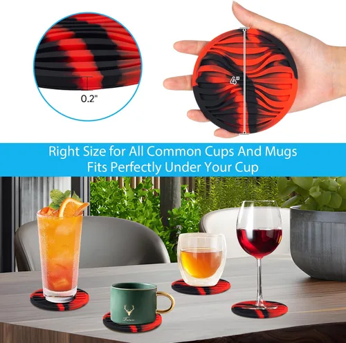 Vista 6 de Paquete de 6 posavasos para bebidas con soporte, tapete de silicona antideslizante, posavasos de goma vivos para bebidas calientes o frías, se