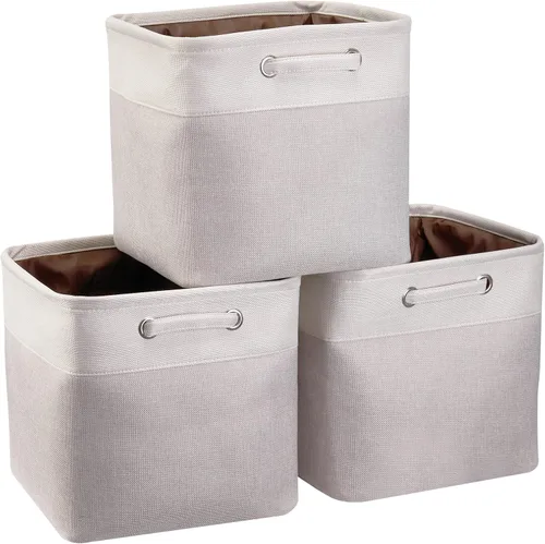 Vista 9 de Paquete de 3 cubos de almacenamiento de 13 x 13 x 13 pulgadas, cajas de almacenamiento de tela con marco de metal y forro de espuma, organizador