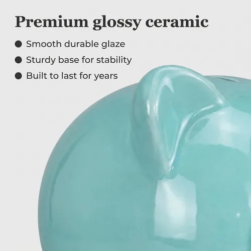 Vista 4 de Blue XL Ceramic Piggy Bank Large Cute Money Bank Decorative Savings Pig Bank for Kids & Adults Light Blue Coin Bank Home Decor Gift