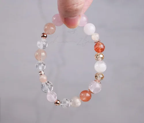 Vista 112 de Precious Gemstone Natural Crystal Healing Bracelet, Rutilated Quartz, Moonstone, Quartz Handmade Original Design Bracelet