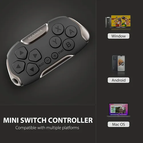 Vista 2 de Manba Mini Wireless Controller, Remote for Anki,SwitchOLED, Windows,MacOS and Android with Cable and Strap,Designed for Classic Games(Black)