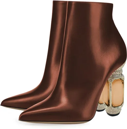 Vista 166 de FSJ Botas de tacón alto con punta puntiaguda para mujer, con tacón alto, con cremallera lateral brillante, estilo casual, para uso diario, zapatos