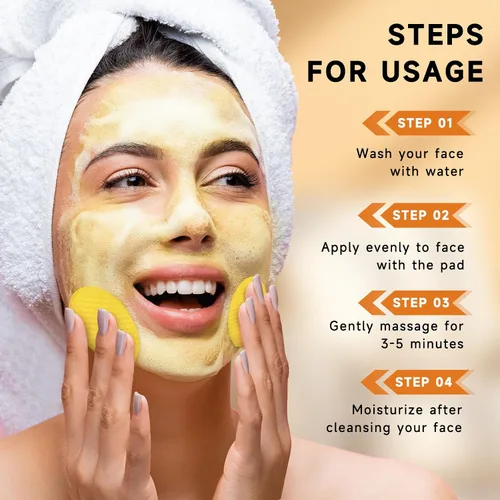 Vista 5 de Pumkot Almohadillas de Limpieza de Cúrcuma y Ácido Kójico, Almohadillas de Exfoliación Facial de Cúrcuma Enriquecidas con Ácido Kójico, 60 Piezas
