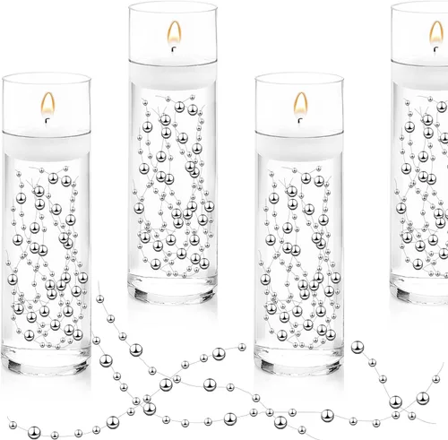 Vista 8 de 50 piezas de decoración de mesa de centro de mesa, relleno de perlas sintéticas de 13 pulgadas para velas flotantes, bodas, comedor, fiesta, centros