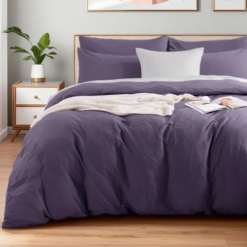 Vista 61 de NEXHOME PRO Funda de edredón Twin XL 100% algodón lavado, transpirable, duradera, texturizada, similar al lino, juego de ropa de cama para el hogar