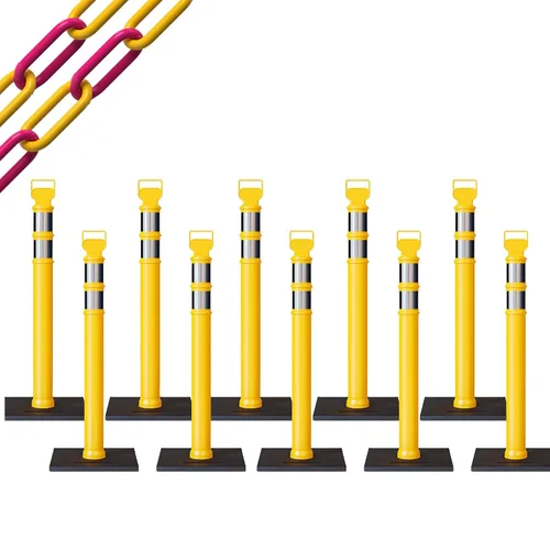 Vista 35 de CCW 10-Pack 45" Delineador Post Kit, 3" Collares reflectantes, 10 lb Base de goma (10 postes azules con cadena negra de 50 pies)