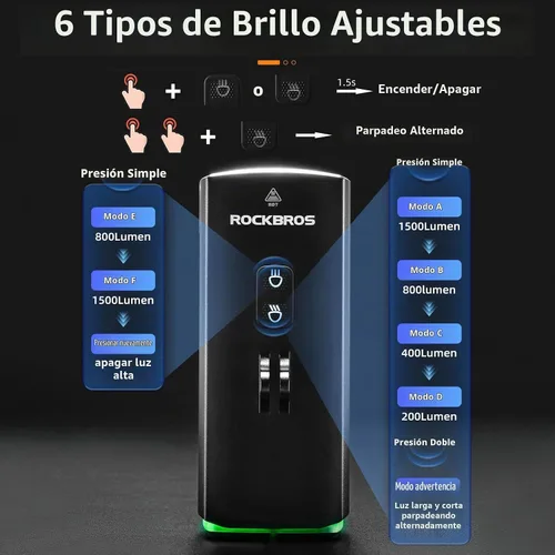 Vista 5 de ROCKBROS Luces de bicicleta de 10000 mAh USB-C recargables para bicicleta de noche - 3000 lúmenes brillantes luces de bicicleta - Más de 24 horas