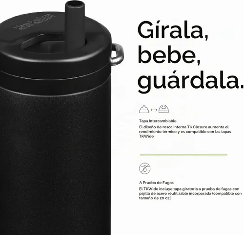 Vista 4 de TKWide 20oz (con tapa giratoria) - Negro