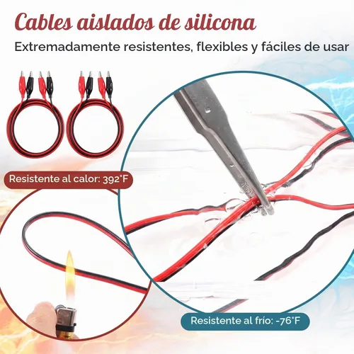 Vista 3 de EBOOT 4 pinzas de cocodrilo eléctricas, cables de prueba de 40 pulgadas con clips de cocodrilo, cables de puente de doble extremo para pruebas