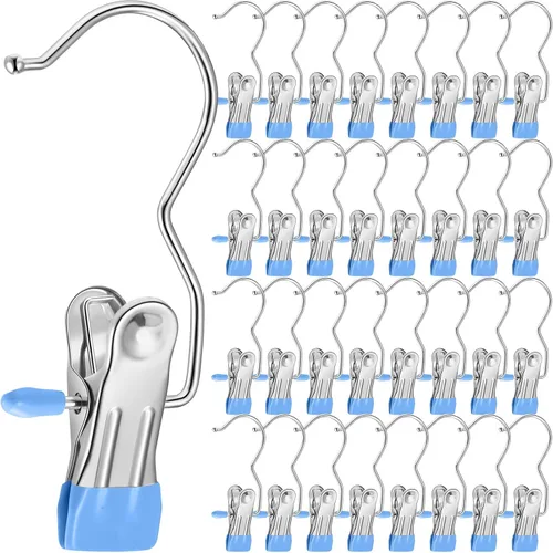 Vista 15 de Yinder Ganchos Colgadores para Botas Clips Ganchos de Lavandería Colgantes de Acero Inoxidable Pinzas para Ropa Colgadores Portátiles para Armario