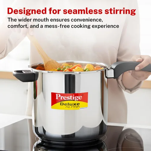 Vista 8 de Prestige Deluxe Alpha Svachh - Olla a presión de acero inoxidable con base Alpha y tapa profunda para control de derrames, (10 litros)