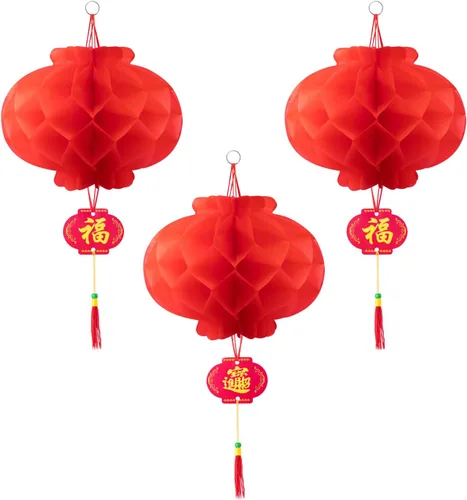 Vista 3 de Favide 20 linternas chinas de papel rojo de 10 pulgadas para decoración de Año Nuevo, Festival de Primavera, boda y restaurante