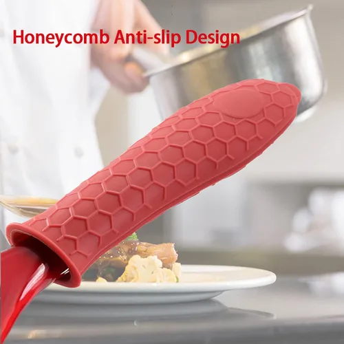 Vista 2 de 4 soportes de silicona para herramientas calientes, resistente al calor, mango de utensilios de cocina, agarraderas de goma antideslizantes, fundas