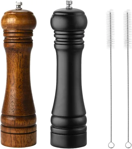 Vista 11 de Juego de molinillo de pimienta de madera con molinillo manual, molinillos sólidos con juego de molinillos de cerámica ajustables fuertes de 8