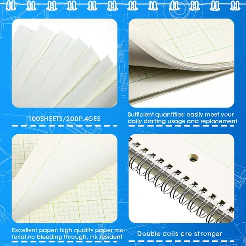Vista 3 de Colarr Engineering Computation Pad 8.5" x 11" Engineering Wirebound Spiral Notebook Grid Pad 5 Squares Per Inch Graph Paper for Drafting Drawing