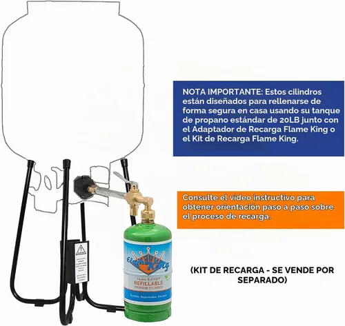 Vista 4 de Flame King Tanque cilíndrico de propano vacío recargable de 1 libra, reutilizable, opción de recarga segura y legal, cumple con DOT, 16.4 onzas