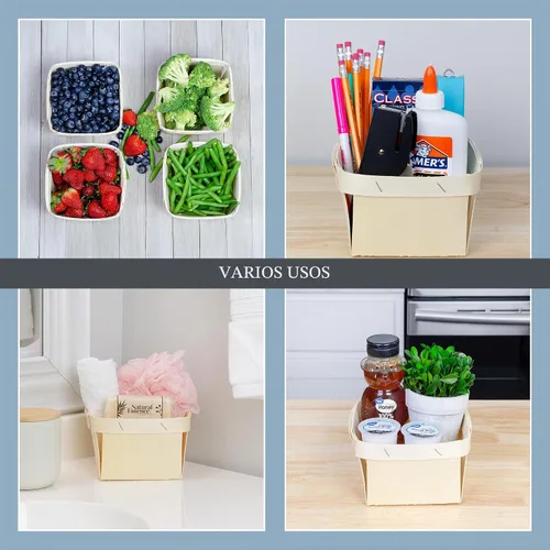 Vista 9 de Cornucopia Brands Cestas de madera de un cuarto de galón (paquete de 8); cajas cuadradas de madera ventiladas de 5.75 pulgadas para recolección
